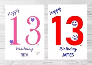 Personalised 13th Birthday Card - 13 Years Old Teenager - pink or red - son etc - Picture 1 of 3