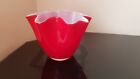 Handmade Clear red vase With White Colour Inside With Ruffle top 11cm/4.3inches
