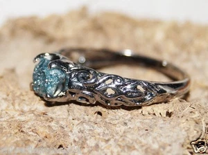 0.85 ct Natural Greenish blue Rough Diamond Ring wedding Ring .925 Silver Ring - Imagen 1 de 4