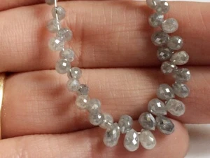 2x2.5mm-2x3mm Gray Diamond Faceted Briolette Beads, Natural Sparkling Tear Drops - Picture 1 of 4