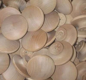 25 ROUND 1 3/4" WOOD KNOBS Unfinished Birch Pulls Cabinet Handles w/ screws - Picture 1 of 3