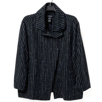 Abrigo Chaqueta Ali Miles Mujer XL Negro Blanco Rayas Botón Asimétrico Foto 1 de 4