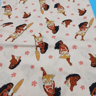 Disney Moana Pink Tropical Floral  100% Cotton Fabric  26" x 44" - Image 1 of 2
