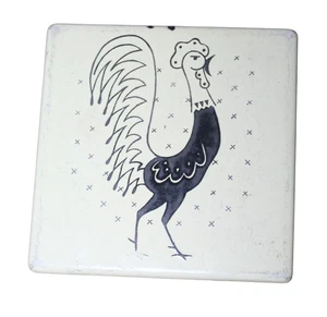 Vintage vaso gallo smaltato porcellana sottopiatto casale piastrelle sottopiatto - Foto 1 di 2