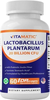 Vitamatic Lactobacillus Plantarum 20B CFU DR Capsules 60 Count Prebiotic Inulin. - Image 1 of 4