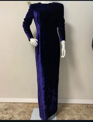 Escada Couture 复古天鹅绒紫色连衣裙,大号 38 码 — 第 1/4 张图片