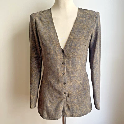 Stone Cold Fox Silk " Hayes " Romper Brown Black Shorts Long Sleeve Size 1 Small - Image 1 of 4