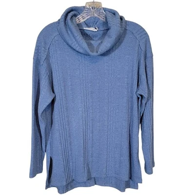 Lush Women's Cowl Neck Ribbed Knit Sweater Office Cozy Winter Blue Size Small - Image 1 of 4