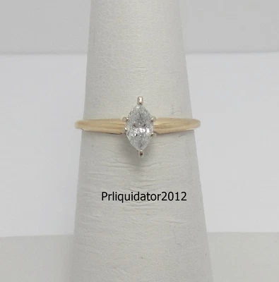 1/4CT Natural Marquise Diamond Solitaire Engagement Wedding Ring 14K Yellow Gold - Image 1 of 4