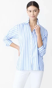 NWT J. McLaughlin Alexis Shirt Blue White Stripe Cotton Sateen Button Up Sz Sm - Picture 1 of 6
