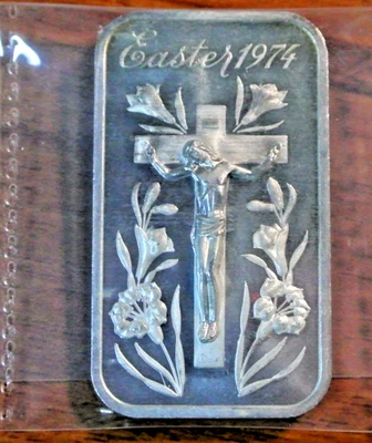 1974 Easter Jesus On The Cross Bible Christian 1 oz 999 Silver Bar Madison mint - Image 1 of 4