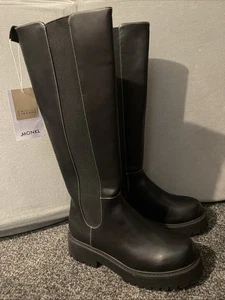 Vegan Black  Knee Length Boots Monki Size UK 6 Brand New - Picture 1 of 11