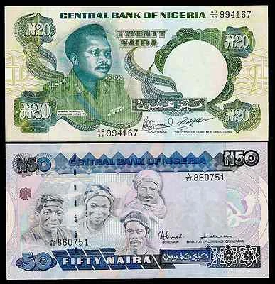 NIGERIA - P23 P24 P25 P26 P27 - 1,5,10,20 & 50 NAIRA - 1984 1991 ISSUE-UNC + VF  - Image 1 of 2