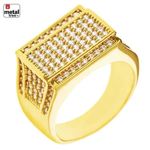 New Hip Hop 14k Gold Plated CZ Hand Set Band Flat Double Square Pinky Ring - Picture 1 of 5
