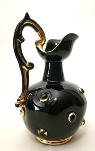 Genuine Italian Majolica Black and Gold Pitcher signed - Picture 1 of 10