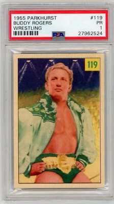Nature Boy Buddy Rogers 1955 Parkhurst Wrestling Rookie #119 PSA 1er campeón de la WWF Foto 1 de 2