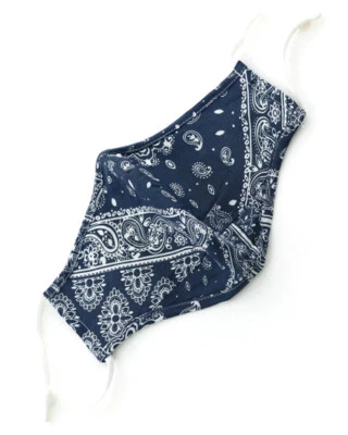 Navy Blue & White Paisley Pattern Washable Reusable Mask Mouth Face Covering - Image 1 of 2