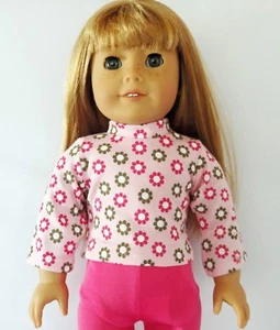 Top tejido manga larga Pink Flower Power se adapta a muñeca American Girl de 18 pulgadas - Imagen 1 de 1