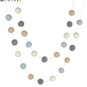 Ice Blue, Almond, Gray, White Felt Ball Garland- 6 Ft String with 24 Adjustable - Picture 1 of 8