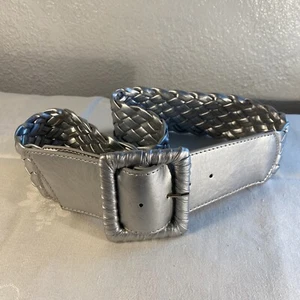 Damen Gürtel M/L 31-35" Kunstleder geflochten geflochten silber Akzent Vintage - Bild 1 von 8