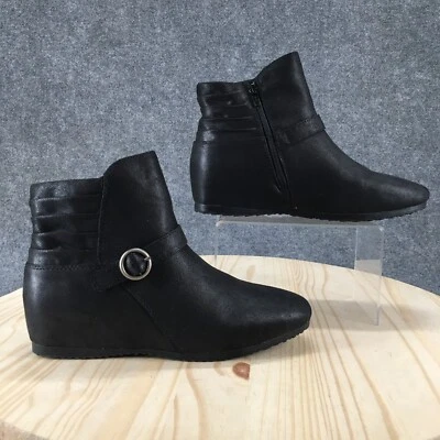 Baretraps Boots Womens 9.5 W Seema Ankle Booties Black Wedge Side Zip Buckle - Image 1 of 4
