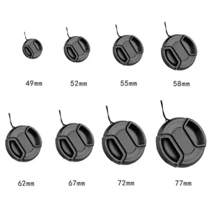 Black 49-77mm Camera Center Pinch Snap On Front Lens Cap Cover For Nikon Canon - Picture 1 of 21