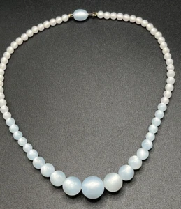 Vintage Luminous White Blue Moonglow Lucite Beaded Choker Necklace - Picture 1 of 10