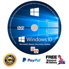 Windows 10 Pro Installation Disc + Genuine Licence Key - 64/32 bit (CD/DVD)