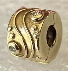 PANDORA ALE 585 14kt Yellow Gold Diamonds Babbling Brook Clip Charm - Picture 1 of 6