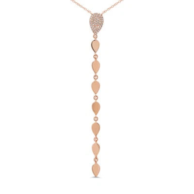 14k Rose Gold Diamond Lariat Y Drop Necklace Pear Teardrop Pendant Natural - Image 1 of 4