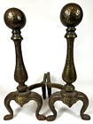 Vintage 18" Hammered Brass Painted Iron Victorian Fireplace Log Stand Andirons