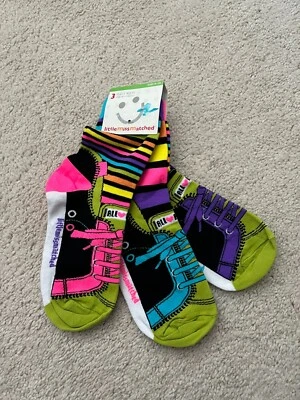Little Miss Matched, 3 Single Socks (that don't match) Sz Kid 6-2, Adult 3-10 - Image 1 of 4