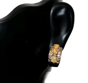 NEW 18k Gold Vermeil Sterling Silver Diamond Fire Opal Earrings Half Hoop Macy's - Picture 1 of 6