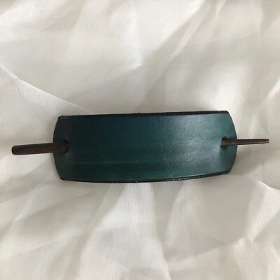 Etsy Bright Turquoise Leather hair slide with wooden stick - Image 1 of 3