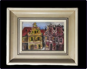 Expressionist Art, Small Oil Painting on a Plywood: Imaginary Houses - Picture 1 of 3