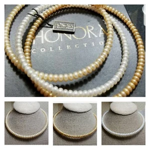 Set of 3 QVC Honora button Pearl single strand collar Necklace white-beige NWT - Picture 1 of 10