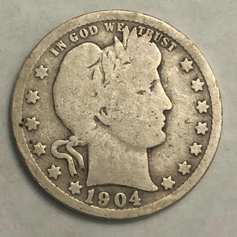 1904 BARBER silver U.S. quarter dollar, VG/G.  #L1 Cover