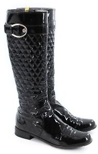 STUART WEITZMAN Quilted Patent Leather Knee High Tall Riding Boots Black Size 8