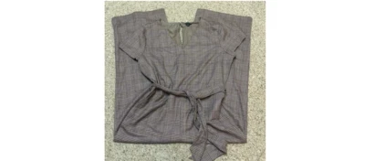 ANN TAYLOR FACTORY MONO A CUADROS PIERNA ANCHA CORBATA CINTURÓN BORGOÑA TOSTADO NUEVO 16 Foto 1 de 4