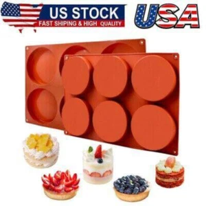 2 Pack Large Silicone Molds for Baking,Non-Stick 4 inch 6-Cavity Round Silicone - Picture 1 of 7