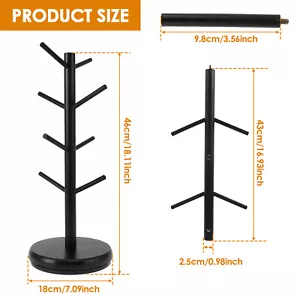 Coffee Mug Tree with 8 Hooks Bamboo Wood Mug Holder for Counter 360° HuAks - Picture 1 of 11