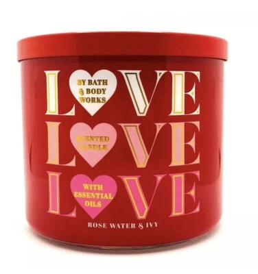 BATH & BODY WORKS "LOVE" ROSE WATER & IVY 3-WICK LARGE SCENTED CANDLE 14.5 OZ - Image 1 of 4