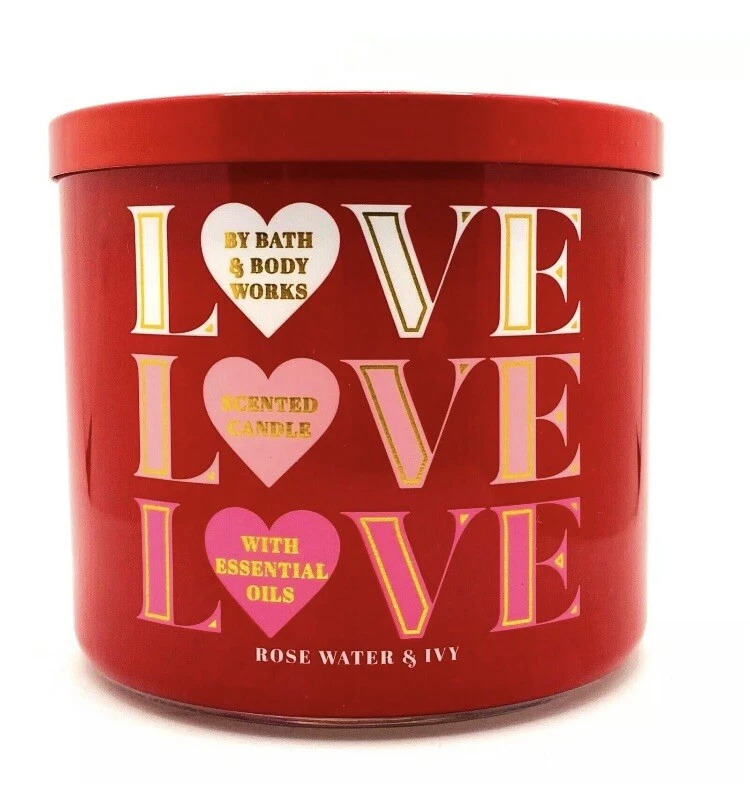 BATH & BODY WORKS "LOVE" ROSE WATER & IVY 3-WICK LARGE SCENTED CANDLE 14.5 OZ - Image 1 of 4
