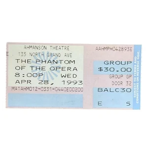 Phantom der Oper 1993 Ticket Stub Ahmanson Theater Los Angeles CA Vintage 90 - Bild 1 von 2