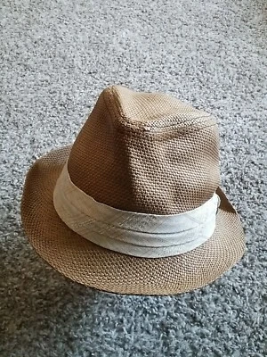 Goorin Bros Straw Fedora Hat M/L  Tan with Beige Band and Logo.     OF - Image 1 of 4