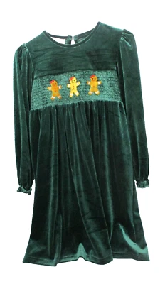 Vestido de Vacaciones Marie Nicole Niñas 5XL 9-10 Años Terciopelo Verde Calado Pan de Jengibre Foto 1 de 4