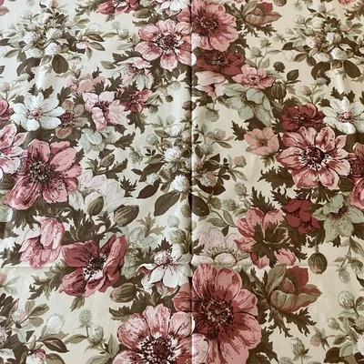 Vtg Floral Wreath Chintz FABRIC Ivory Pink Green Leaves Light Weight 4 Yds x 47” - Image 1 of 4