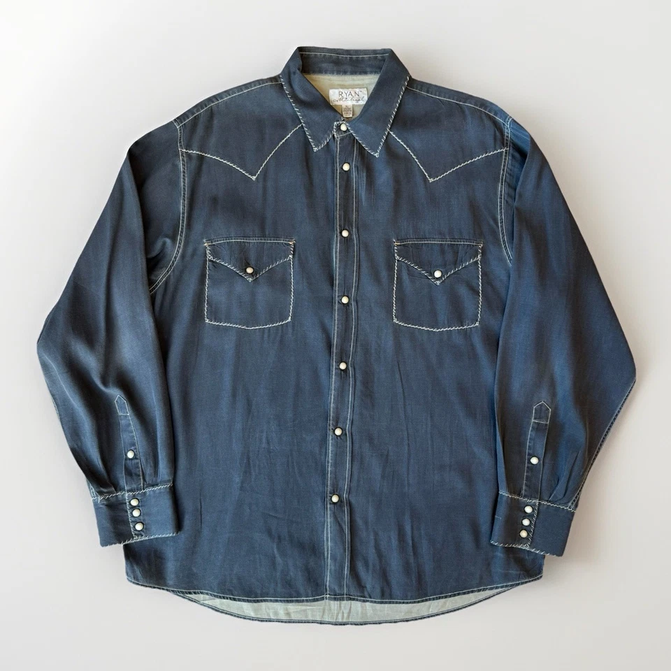 Camisa a Presión Ryan Michael Perla de Seda XL Negra Gris Western Botones Bowlero Foto 1 de 4