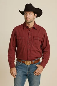 Wrangler Premium Qualität Hemd Herren Gr. L Knopfleiste Langarm Taschen Burgund - Bild 1 von 12