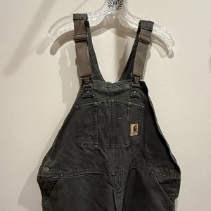 Men’s Carhartt Duck Bib Overalls (Dark Grey/Olive) Work Canvas Duck, Double Knee - Picture 1 of 17